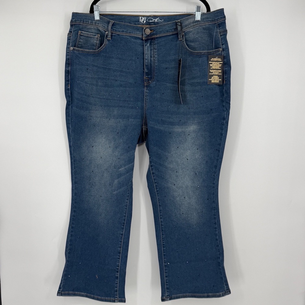 DG2 Diane Gilman Virtual Stretch Embellished Rhinestone Flare Jeans Blue 22W